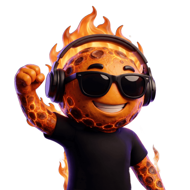 The TrackClash mascot, a flaming meteor in sunglasses and headphones, fist raised